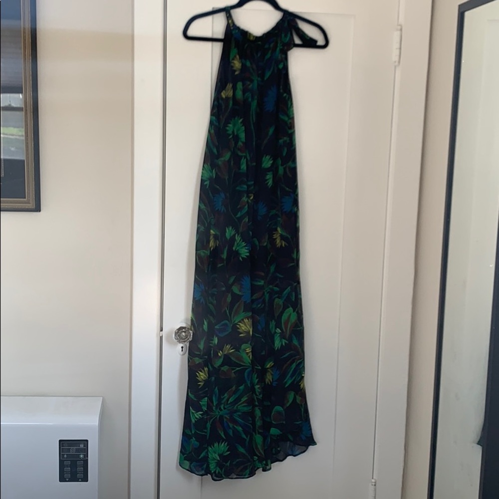High neck floral tropical maxi dress